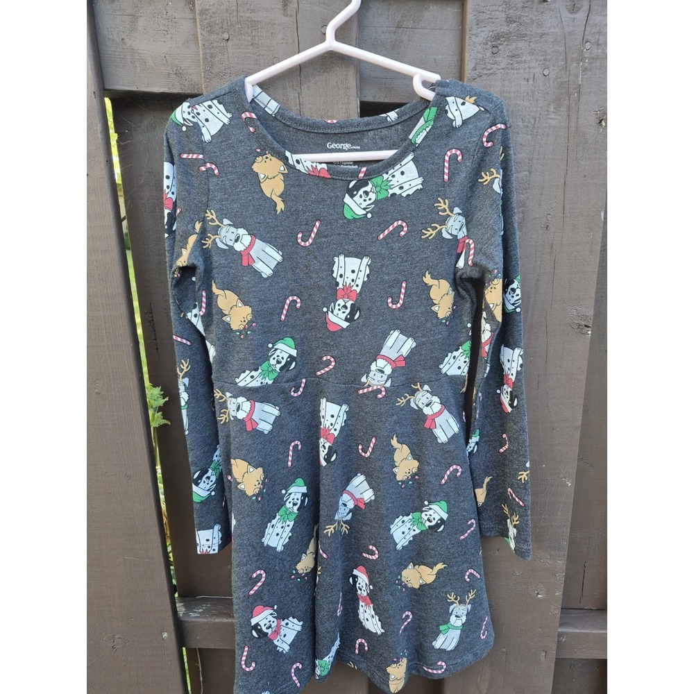 George Girls Long Sleeve Dress Dalmatian Winter Size XS 4-5 NWT